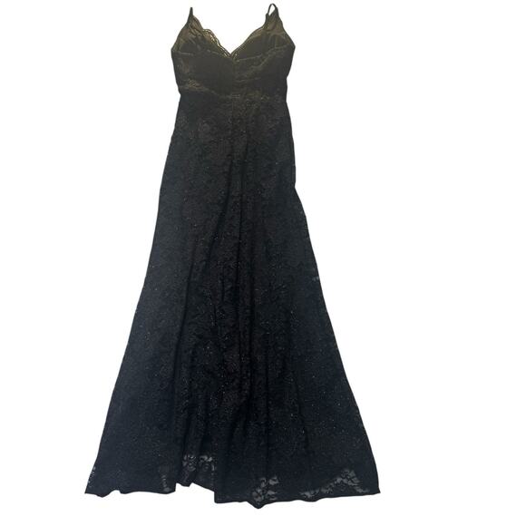 Morgan & Co corset Lace Grown Maxi Prom Black Dress With slit size 5 Pre-Owned. - Picture 1 of 14